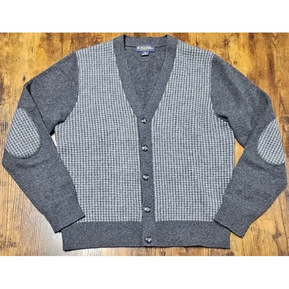 Brooks Brothers Gray Multi-Pattern Cardigan 100% Wool Size Medium